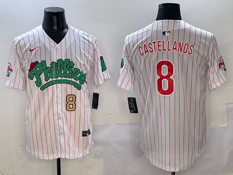Men Philadelphia Phillies #8 Castellanos White Stripe Fourth generation Joint Name Nike 2025 MLB Jersey style 3